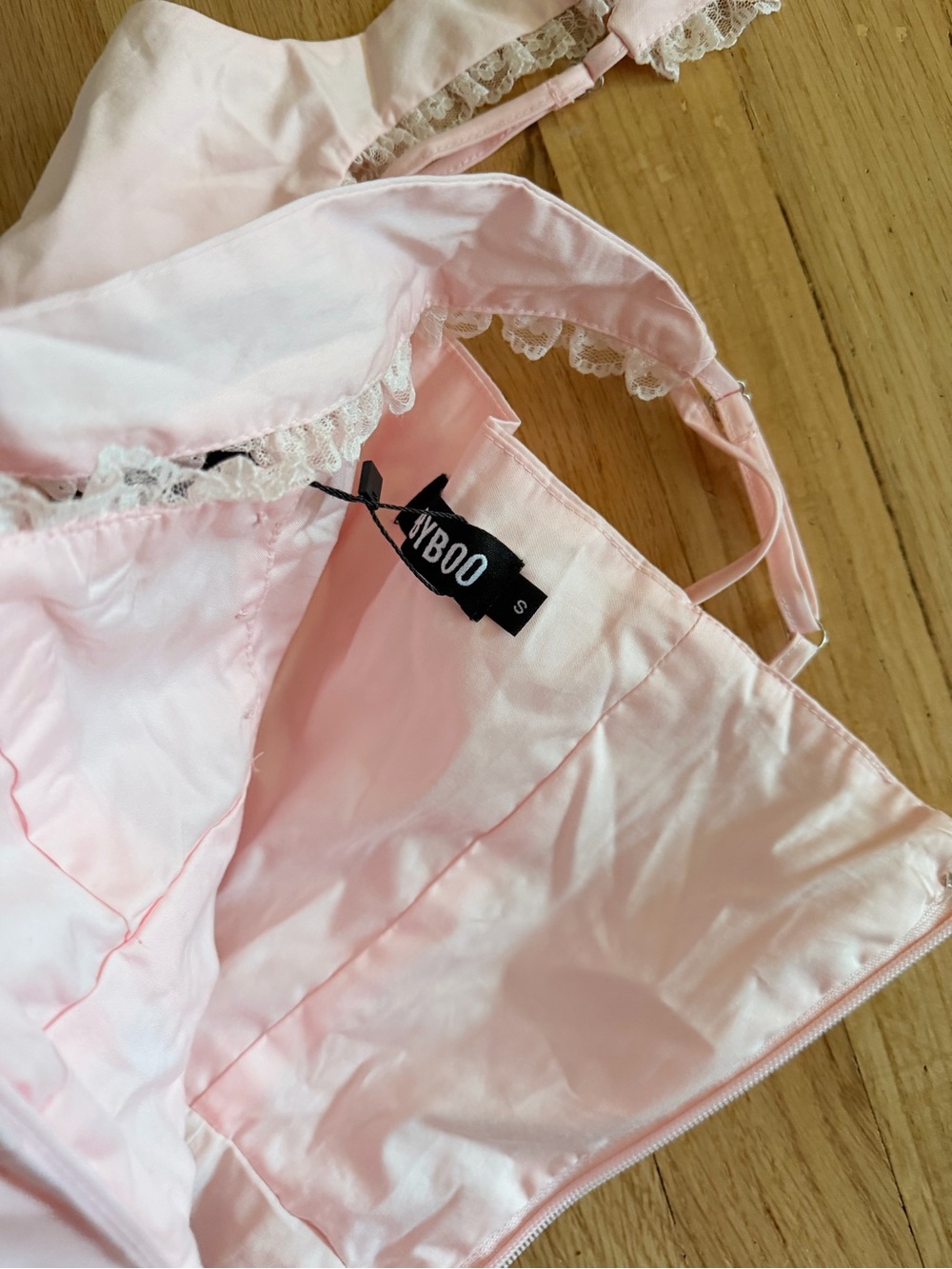 Pale Pink Midi Corset Tea Dress with Delicate Straps - Picture 3 of 5